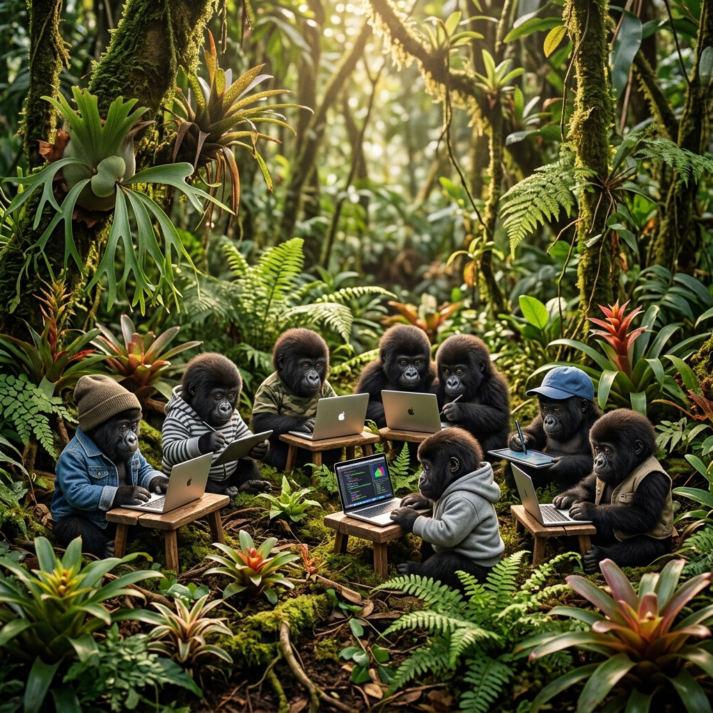 The Baby Gorilla team in their natural habitat